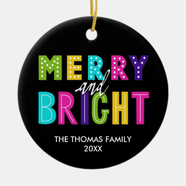 Neon Merry and Bright Ceramic Ornament (Front)