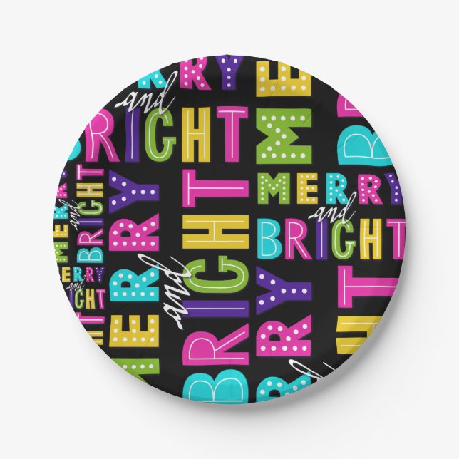 Neon Merry and Bright Paper Plates (Front)