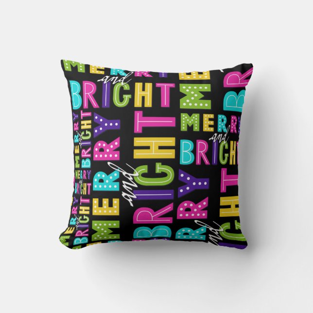 Neon Merry and Bright Throw Pillow (Front)