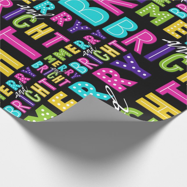 Neon Merry and Bright Wrapping Paper (Corner)