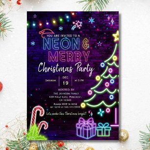 Neon & Merry Colorful Glowing Christmas Party Invitation