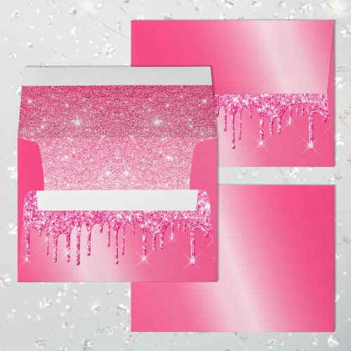 Neon Metallic Hot Pink Foil and Dripping Glitter Envelope