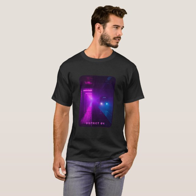 Neon Metro Cyberpunk T-Shirt – Retro Synthwave Vap (Front Full)