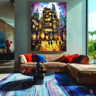 Neon Metropolis – Surreal Urban Nightscape Poster