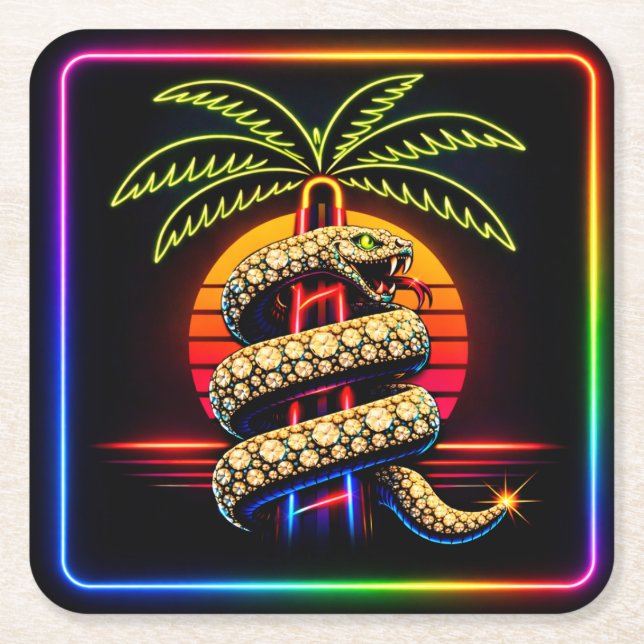 Neon Miami Nights Diamond opulence Luxury  Square Paper Coaster (Front)