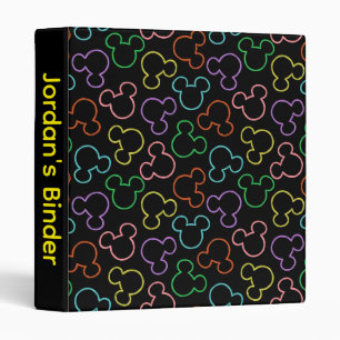 Neon Mickey Mouse Icon Toss Pattern 3 Ring Binder