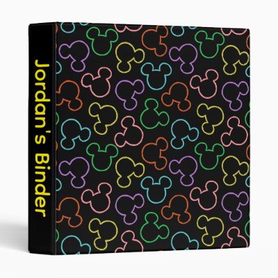 Neon Mickey Mouse Icon Toss Pattern 3 Ring Binder
