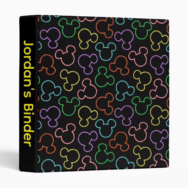 Neon Mickey Mouse Icon Toss Pattern 3 Ring Binder (Front/Spine)