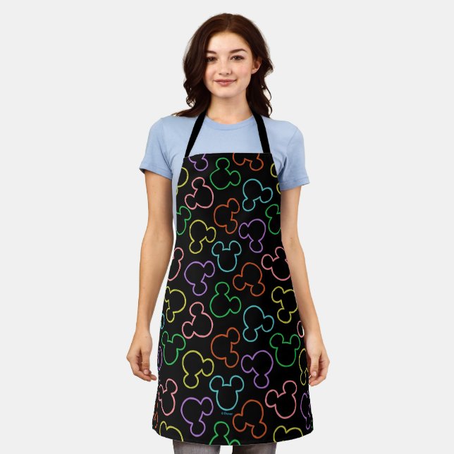 Neon Mickey Mouse Icon Toss Pattern Apron (Worn)