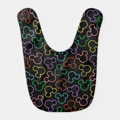 Neon Mickey Mouse Icon Toss Pattern Baby Bib