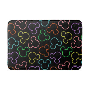 Neon Mickey Mouse Icon Toss Pattern Bath Mat