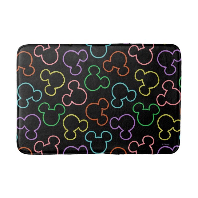 Neon Mickey Mouse Icon Toss Pattern Bath Mat (Front)