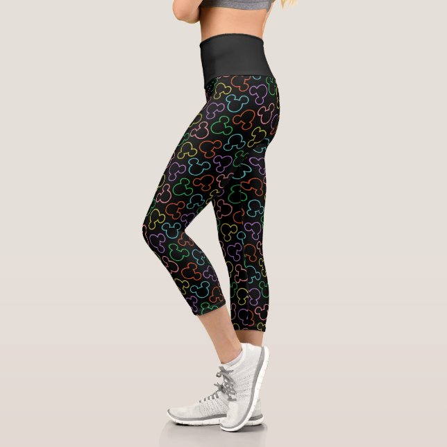 Neon Mickey Mouse Icon Toss Pattern Capri Leggings (Left)