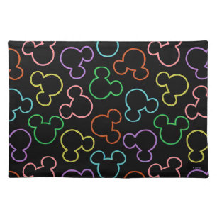 Neon Mickey Mouse Icon Toss Pattern Cloth Placemat