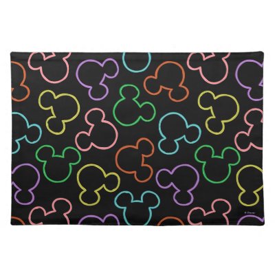 Neon Mickey Mouse Icon Toss Pattern Cloth Placemat
