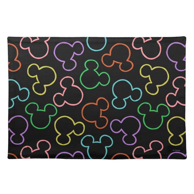 Neon Mickey Mouse Icon Toss Pattern Cloth Placemat (Front)