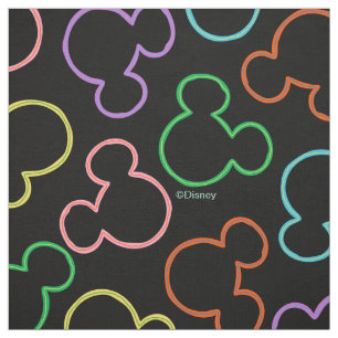 Neon Mickey Mouse Icon Toss Pattern Fabric
