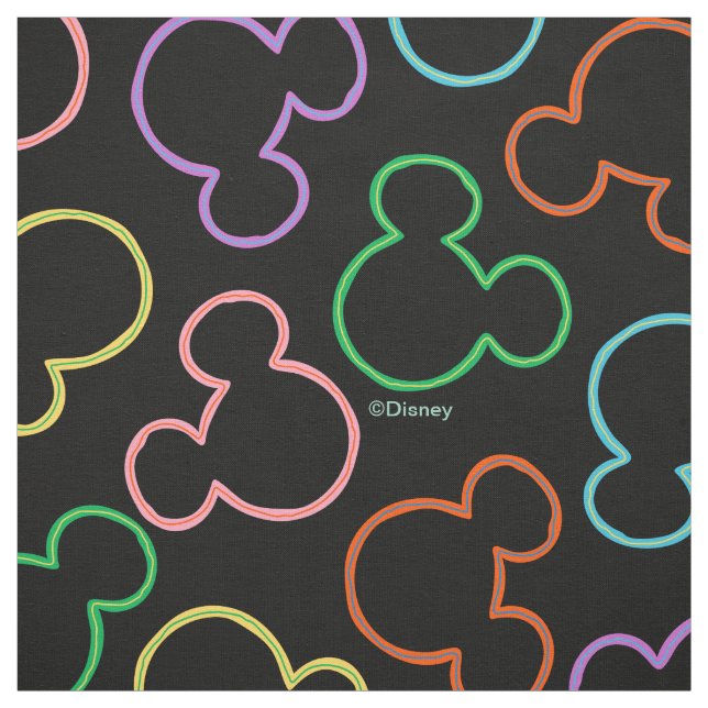 Neon Mickey Mouse Icon Toss Pattern Fabric (Swatch)