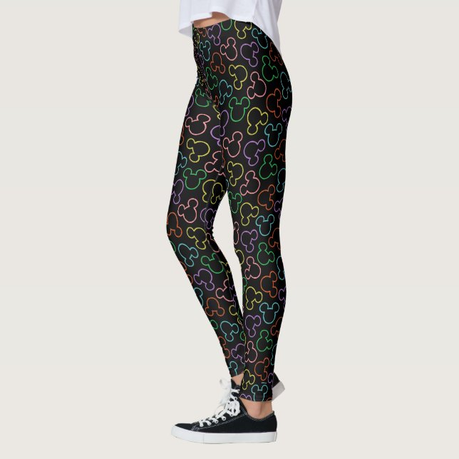 Neon Mickey Mouse Icon Toss Pattern Leggings (Left)
