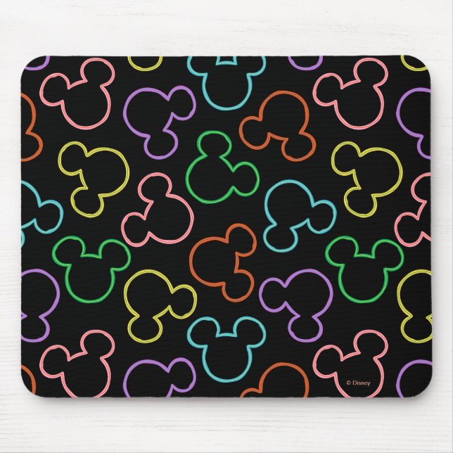 Neon Mickey Mouse Icon Toss Pattern Mouse Pad (Front)