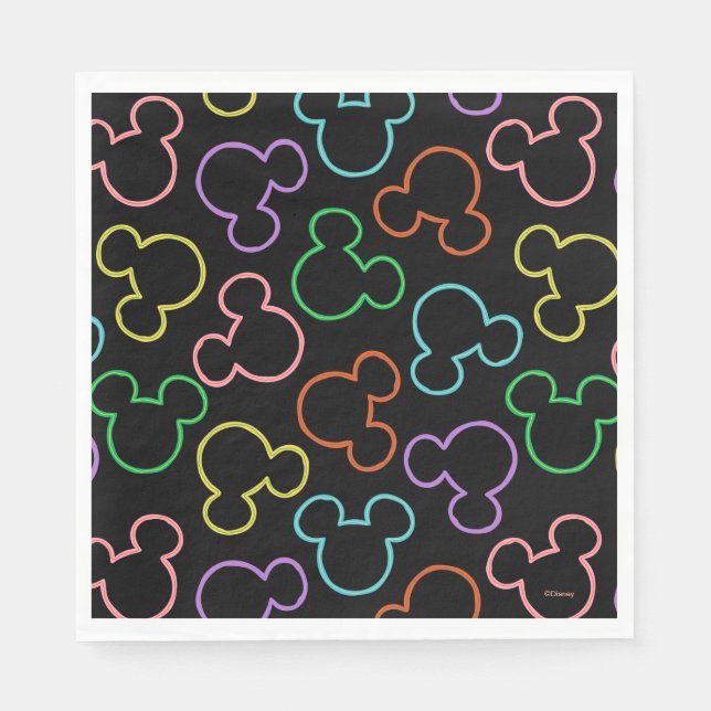 Neon Mickey Mouse Icon Toss Pattern Napkins (Front)