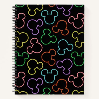 Neon Mickey Mouse Icon Toss Pattern Notebook