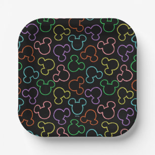 Neon Mickey Mouse Icon Toss Pattern Paper Plates