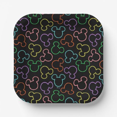 Neon Mickey Mouse Icon Toss Pattern Paper Plates