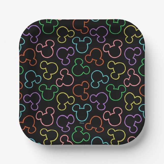 Neon Mickey Mouse Icon Toss Pattern Paper Plates (Front)