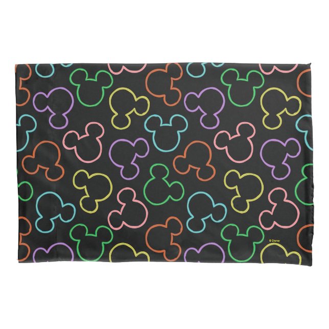 Neon Mickey Mouse Icon Toss Pattern Pillow Case (Front)