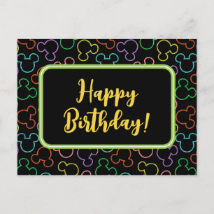 Neon Mickey Mouse Icon Toss Pattern Postcard