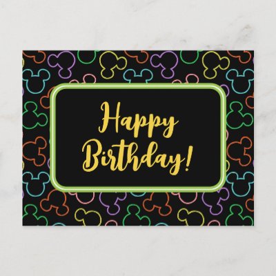 Neon Mickey Mouse Icon Toss Pattern Postcard