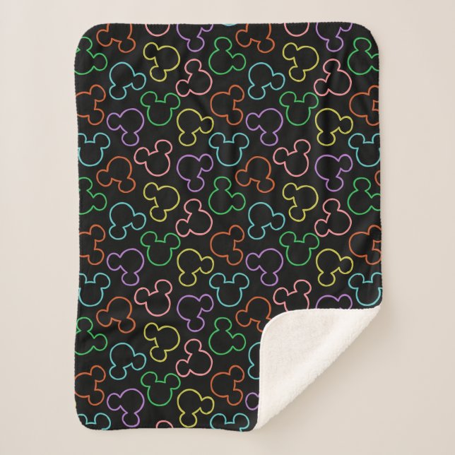 Neon Mickey Mouse Icon Toss Pattern Sherpa Blanket (Front)