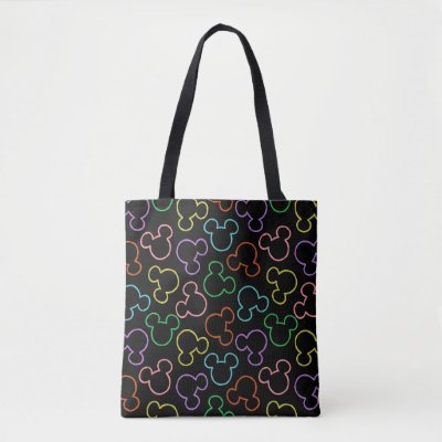 Neon Mickey Mouse Icon Toss Pattern Tote Bag