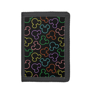 Neon Mickey Mouse Icon Toss Pattern Trifold Wallet