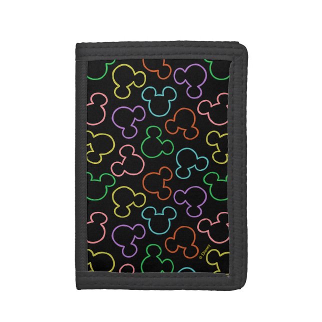 Neon Mickey Mouse Icon Toss Pattern Trifold Wallet (Front Vertical)