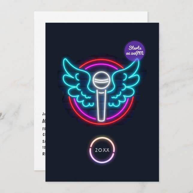 Neon Microphone Graduation Party Invitation (Front/Back)