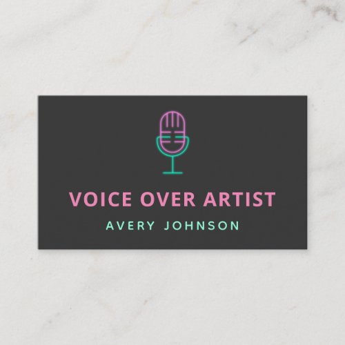 Neon Microphone Voice Over Artist Actor Recorder Business Card