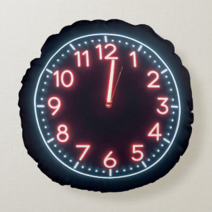 Neon Midnight Clock Round Pillow