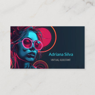 Neon Minimalist Futuristic Virtual Assistant Business Card