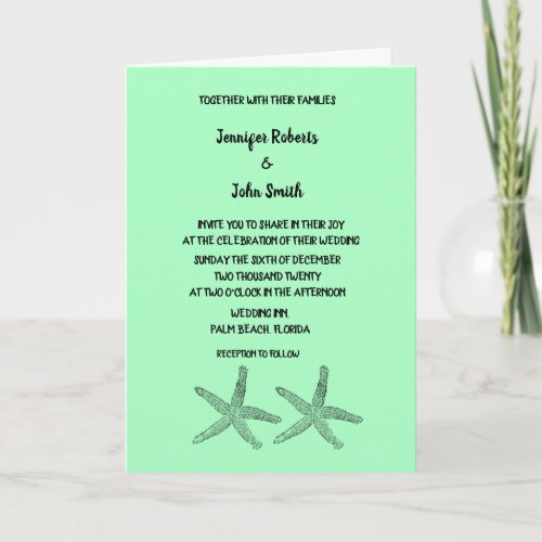 Neon Mint 2020 Starfish Patterns Elegant Wedding Invitation