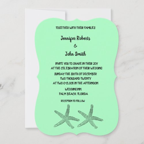 Neon Mint 2020 Starfish Patterns Elegant Wedding Invitation