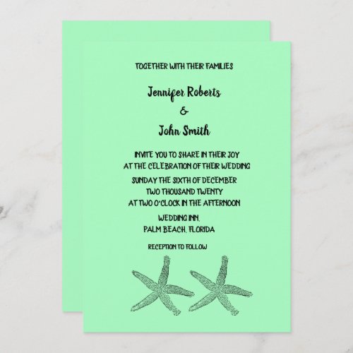 Neon Mint 2020 Starfish Patterns Elegant Wedding Invitation