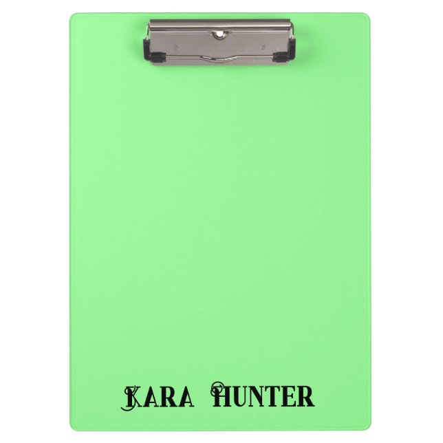 Neon Mint Color | Modern Black Personalized Script Clipboard (Front)