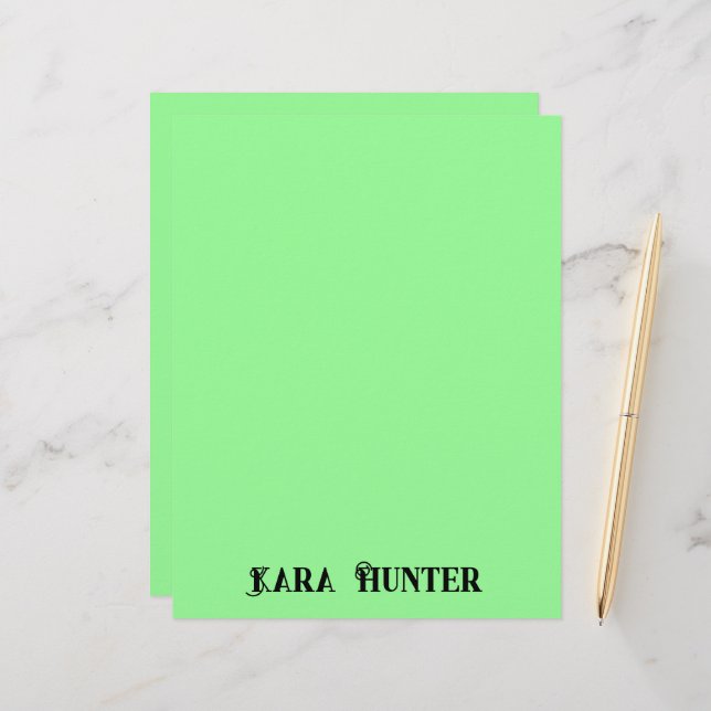 Neon Mint Color | Modern Black Personalized Script Letterhead (Front/Back In Situ)
