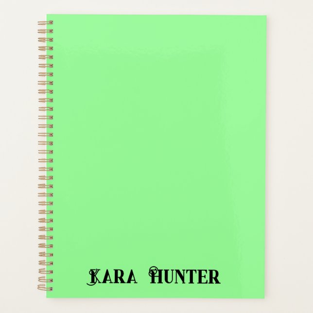 Neon Mint Color | Modern Black Personalized Script Planner (Front)