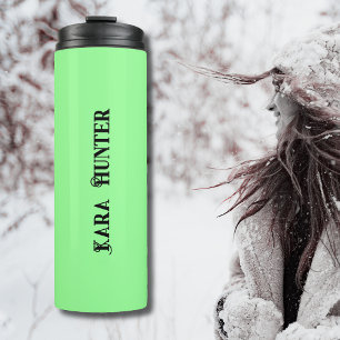 Neon Mint Color Modern Black Personalized Script Thermal Tumbler