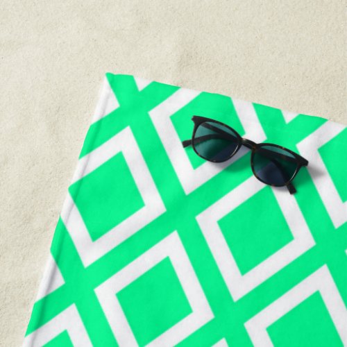 Neon mint green white diamond pattern geometric beach towel