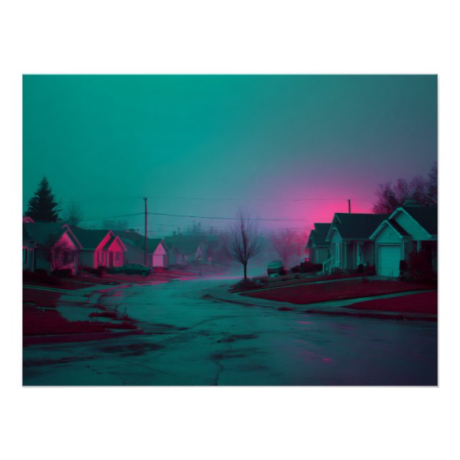 Neon Mist Suburban Nightscape Print (Front)