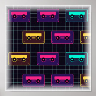 Neon Mixtape Pattern - Retro Cassette Tape Print